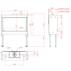 Dujinis židinys Akos NV120H F1, 10 kW, aukštu tiesiu stiklu