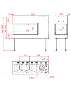 Dujinis židinys Akos Eros M, 9.5 kW, trijų pusių stiklu