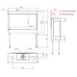 Dujinis židinys Akos NV120H F2L, 10 kW, aukštu kampiniu stiklu