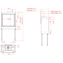 Dujinis židinys Akos SQ60, 13 kW, kvadratiniu tiesiu stiklu