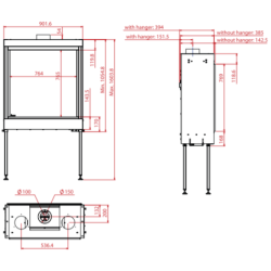 Dujinis židinys Akos SQ80, 9.5 kW, kvadratiniu tiesiu stiklu