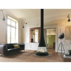 Plieninis židinys Bordelet Linea 914, centrinis, su stiklu