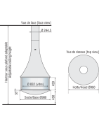 Plieninis židinys Bordelet Zelia 908, centrinis, su stiklu
