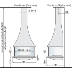 Plieninis židinys Bordelet Zelia 908, sieninis, su stiklu