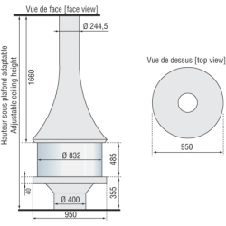 Plieninis židinys Bordelet Marina 993, centrinis, su stiklu