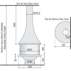 Plieninis židinys Bordelet Marina 993, sieninis, su stiklu