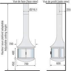 Plieninis židinys Bordelet Lea 998, sieninis, su stiklu