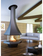 Plieninis židinys Bordelet Eolia 907, centrinis, su stiklu