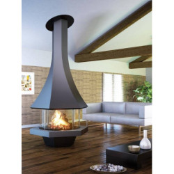 Plieninis židinys Bordelet Eolia 907, centrinis, su stiklu