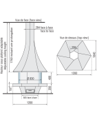 Plieninis židinys Bordelet Eolia 907, centrinis, su stiklu