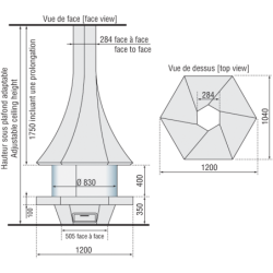 Plieninis židinys Bordelet Eolia 907, centrinis, su stiklu