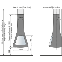 Plieninis židinys Bordelet Calista 917, sieninis, su stiklu