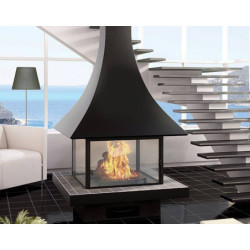 Plieninis židinys Bordelet Julietta 985, centrinis, su stiklu