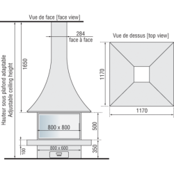 Plieninis židinys Bordelet Julietta 985, centrinis, su stiklu