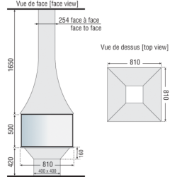Plieninis židinys Bordelet Julietta 985, centrinis, su stiklu