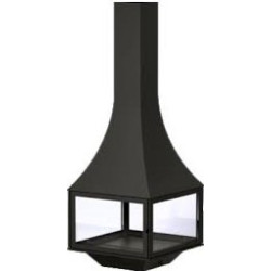 Plieninis židinys Bordelet Julietta 985, centrinis, su stiklu