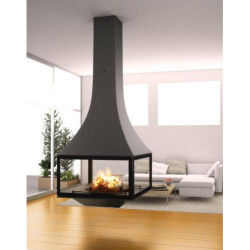 Plieninis židinys Bordelet Julietta 985, centrinis, su stiklu