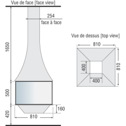 Plieninis židinys Bordelet Julietta 985, centrinis, su stiklu