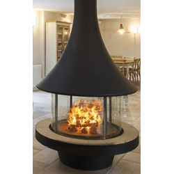 Plieninis židinys Bordelet EVA 992, centrinis, su stiklu