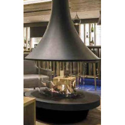 Plieninis židinys Bordelet Eva 992, centrinis, su stiklu