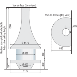 Plieninis židinys Bordelet Eva 992, sieninis, su stiklu