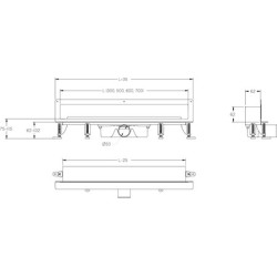 Sieninis dušo latakas Vogi ABS, su satino grotelėmis, 500 mm