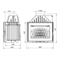 Ketinis židinio ugniakuras Invicta Grand Angle 700, 12 kW