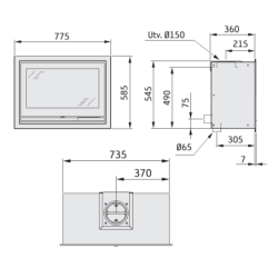 Židinio įdėklas Nibe CI-7, juodas, su ketinėmis durelėmis, 7 kW