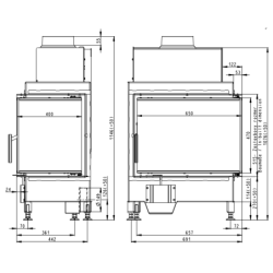 Plieninis židinio ugniakuras Romotop HR2SG21, kampinis, 9 kW