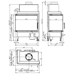 Plieninis židinio ugniakuras Romotop HL2SG21, kampinis, 9 kW
