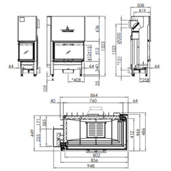 Plieninis židinio ugniakuras Spartherm Varia 2R-80h-4S, 13.5 kW