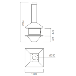 Plieninis židinys Traforart Gaia, 14.4 kW