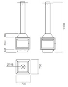 Plieninis židinys Traforart Ariadna, 14.4 kW