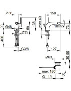 Bidė maišytuvas Keuco Edition 400, su dugno vožtuvu