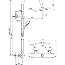 Dušo sistema su maišytuvu Ideal Standard Ceratherm 25