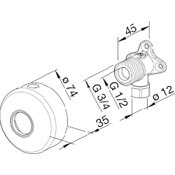 Kampinė jungtis su užsklanda Oras, G 3/4" - 1/2"