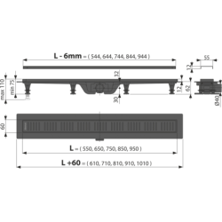 Dušo latakas Alca Plast APZ10BLACK-750M, juodos grotelės