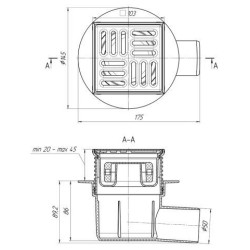 Grindų trapas Ani Plast TQ5602, 100x100 mm, horizontalus