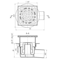 Grindų trapas Ani Plast TQ5614, 120x120 mm, horizontalus