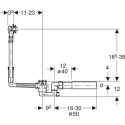 Sifonas ir trapas voniai Geberit, su perpylimo sistema
